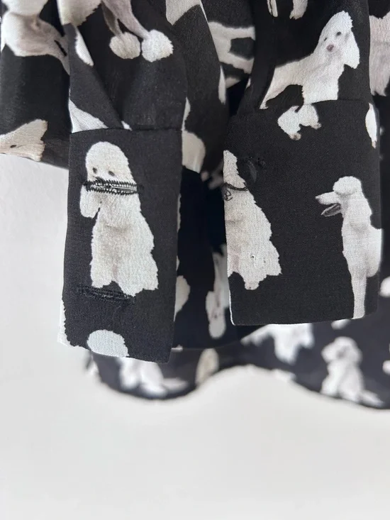 ALICE + OLIVIA 100% Silk Poodle-Print Button Front Shirt | Medium, can fit Small - Picture 6 of 10